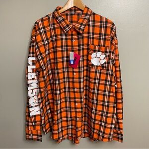 NWT Clemson Tigers FOCO Men 2XL  Flannel Plaid Long Sleeve Shirt Pocket